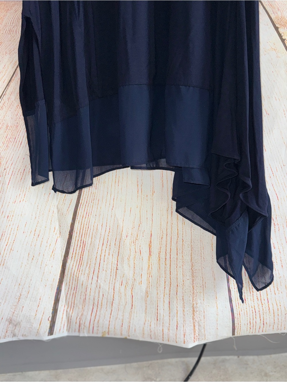NWTPhilosophy Navy Asymmetrical Sleeveless Maxi Dress, Mesh hemline, stretchy M - Picture 3 of 7